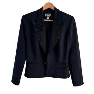 Solini New York Vintage 90s Embellished Beaded Black Blazer Jacket, Size 4‎